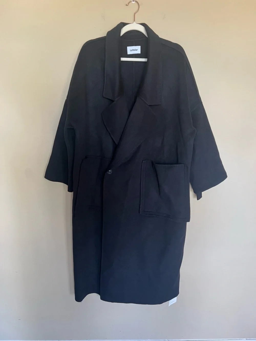 Lattelier Black 100% Wool Oversized Coat Minimalist Long Coat Size L